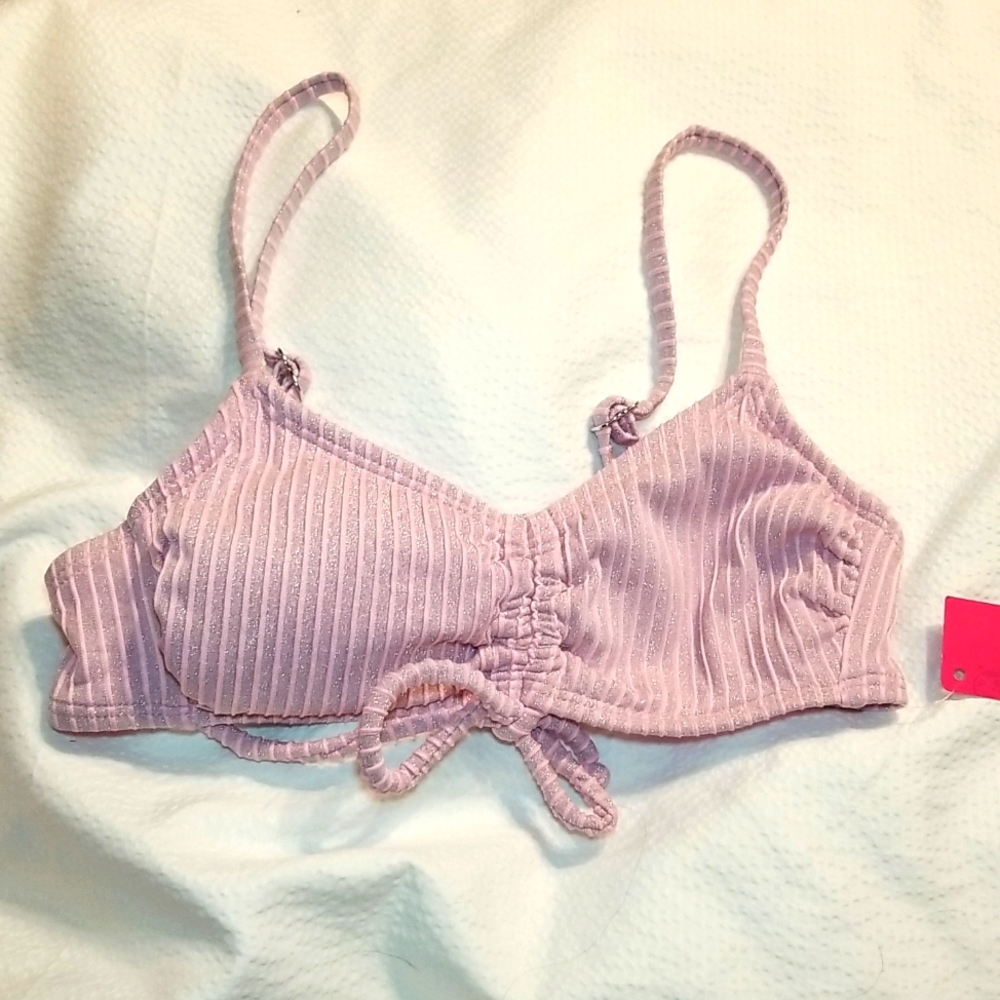 NWT PINK METALLIC STRIPED BIKINI TOP BRA SWIMSUIT SWIM YOGA DANCE